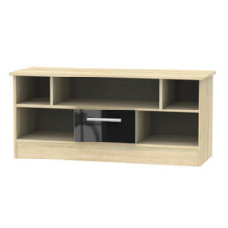 Trent 1 Drawer Open Tv Unit In Black & Black Matt (Ready Assembled) - thumbnail 1