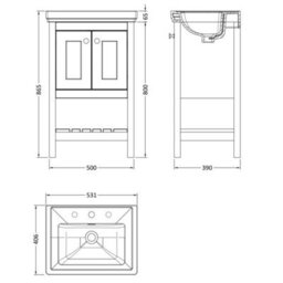 Dezine Colorado 500mm Fern Green 3 Tap Hole Floorstanding Vanity Unit - thumbnail 4