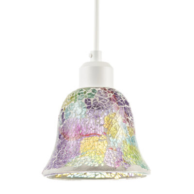 Happy Homewares Multi-Colour Iridescent Crackle Mosaic Bell Pendant Lighting Shade - image 1