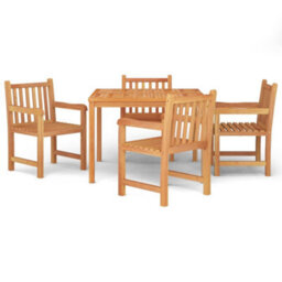 Berkfield 5 Piece Garden Dining Set Solid Wood Teak - thumbnail 2