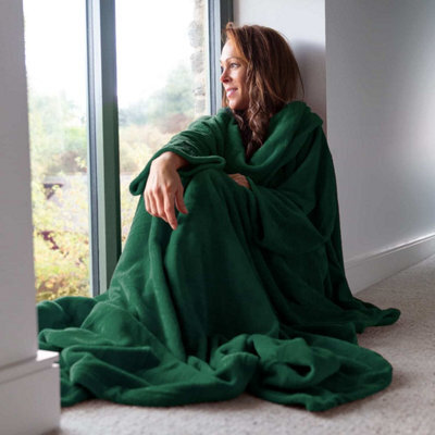 Racing Green Snug Rug Deluxe Blanket With Sleeves Luxury Cosy Super Soft Coral Fleece Fabric Long Oversized Pouch Pocket Adults - image 1