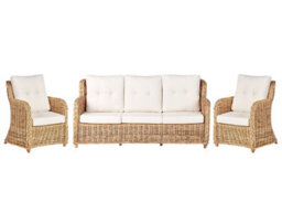 Beliani Natural Rattan Garden Conversation Set 3-Seater Sofa And 2 Armchairs With White Cushions - thumbnail 2