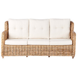 Beliani Natural Rattan Garden Conversation Set 3-Seater Sofa And 2 Armchairs With White Cushions - thumbnail 3