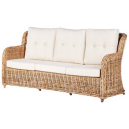Beliani Natural Rattan Garden Conversation Set 3-Seater Sofa And 2 Armchairs With White Cushions - thumbnail 4