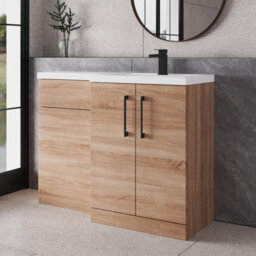 Balterley Right-Hand Bathroom Vanity And Wc Unit Combination With Basin - 1100mm - Woodgrain Light Oak With Black Handles - thumbnail 4