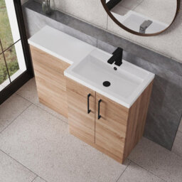 Balterley Right-Hand Bathroom Vanity And Wc Unit Combination With Basin - 1100mm - Woodgrain Light Oak With Black Handles - thumbnail 3