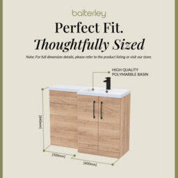 Balterley Right-Hand Bathroom Vanity And Wc Unit Combination With Basin - 1100mm - Woodgrain Light Oak With Black Handles - thumbnail 5