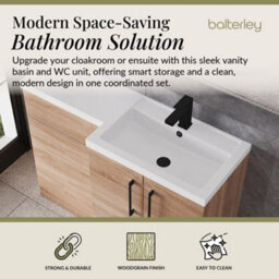 Balterley Right-Hand Bathroom Vanity And Wc Unit Combination With Basin - 1100mm - Woodgrain Light Oak With Black Handles - thumbnail 2