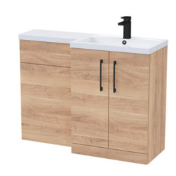 Balterley Right-Hand Bathroom Vanity And Wc Unit Combination With Basin - 1100mm - Woodgrain Light Oak With Black Handles - thumbnail 1