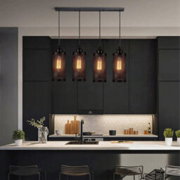 Ledsone 4 Light Industrial Black Metal Barrel Cage Pendant Light Vintage Farmhouse Hanging Cylinder Pendant - thumbnail 7