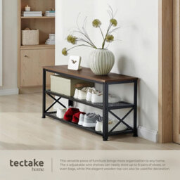 Tectake Shoe Rack Blackpool - Surface Shelf And 2 Grid Shelves, Industrial Style -  - Industrial Wood Dark, Rustic - thumbnail 4