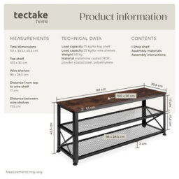 Tectake Shoe Rack Blackpool - Surface Shelf And 2 Grid Shelves, Industrial Style -  - Industrial Wood Dark, Rustic - thumbnail 6