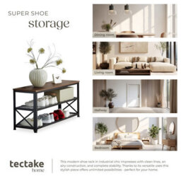 Tectake Shoe Rack Blackpool - Surface Shelf And 2 Grid Shelves, Industrial Style -  - Industrial Wood Dark, Rustic - thumbnail 7
