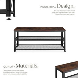 Tectake Shoe Rack Blackpool - Surface Shelf And 2 Grid Shelves, Industrial Style -  - Industrial Wood Dark, Rustic - thumbnail 3