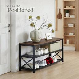 Tectake Shoe Rack Blackpool - Surface Shelf And 2 Grid Shelves, Industrial Style -  - Industrial Wood Dark, Rustic - thumbnail 8
