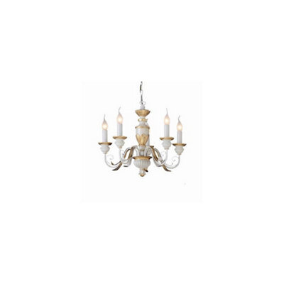 Ideal Lux Firenze  5 Light Chandelier Ivory, Gold Finish, E14
