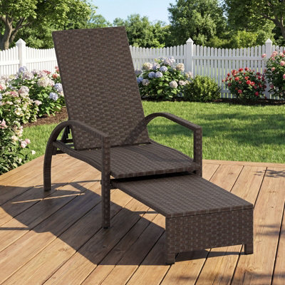 Gainoom Outdoor Chaise Lounge Chair Patio Wicker Chaise Lounger With 6-Position Adjustable Backrest - image 1