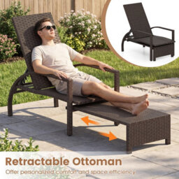 Gainoom Outdoor Chaise Lounge Chair Patio Wicker Chaise Lounger With 6-Position Adjustable Backrest - thumbnail 7