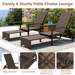 Gainoom Outdoor Chaise Lounge Chair Patio Wicker Chaise Lounger With 6-Position Adjustable Backrest - thumbnail 5