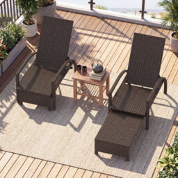 Gainoom Outdoor Chaise Lounge Chair Patio Wicker Chaise Lounger With 6-Position Adjustable Backrest - thumbnail 3