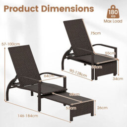 Gainoom Outdoor Chaise Lounge Chair Patio Wicker Chaise Lounger With 6-Position Adjustable Backrest - thumbnail 2