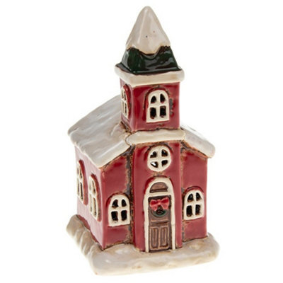 Village Pottery Christmas Church Tea Light Holder - image 1