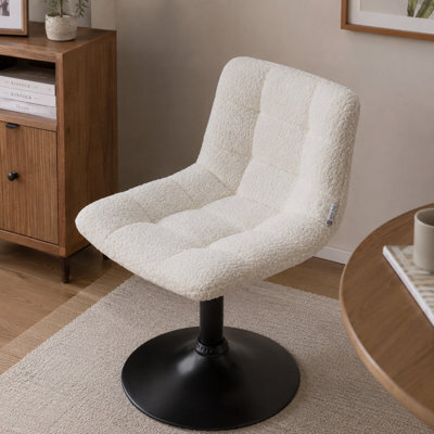 Living And Home Height-Adjustable Swivel White Upholstered Dressing Table Chair - image 1