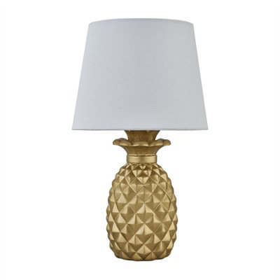 First Choice Lighting Pineapple - Gold Resin Table Lamp With White Fabric Shade - image 1