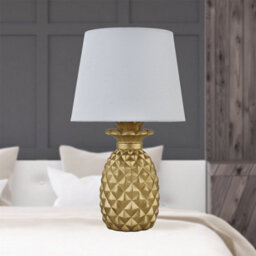 First Choice Lighting Pineapple - Gold Resin Table Lamp With White Fabric Shade - thumbnail 4