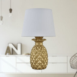 First Choice Lighting Pineapple - Gold Resin Table Lamp With White Fabric Shade - thumbnail 5