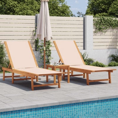 Berkfield Sun Loungers 2 Pcs With Table Cream Solid Wood Acacia And Textilene - image 1