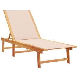 Berkfield Sun Loungers 2 Pcs With Table Cream Solid Wood Acacia And Textilene - thumbnail 3