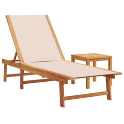 Berkfield Sun Loungers 2 Pcs With Table Cream Solid Wood Acacia And Textilene - thumbnail 4