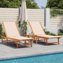 Berkfield Sun Loungers 2 Pcs With Table Cream Solid Wood Acacia And Textilene - thumbnail 1