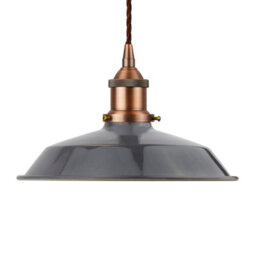 Slate Grey Small Trinity Metal Painted Dome Pendant Light With Matt Antique Copper Lamp Holder And Brown Twisted Cable - Se Home