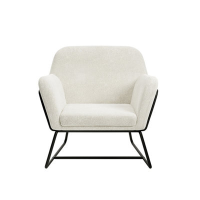 LPD Charles Velvet Ivory Boucle Armchair Comfortable&relaxed Seating With Black Legs - image 1