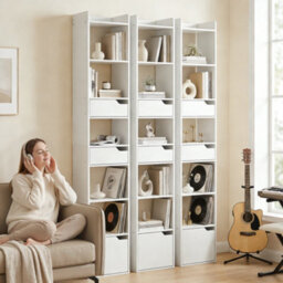 Homcom Bookcase Tall Narrow With 5 Tiers Drawers White Wood Effect - thumbnail 9