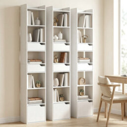 Homcom Bookcase Tall Narrow With 5 Tiers Drawers White Wood Effect - thumbnail 8