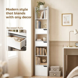 Homcom Bookcase Tall Narrow With 5 Tiers Drawers White Wood Effect - thumbnail 6