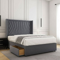 REGIONAL FURNISHINGS Steel Plush Velvet Divan Bed Set Upholstered 54Inch Headboard 2Drawers Footend & No Mattress In Double King 4Ft 6Ft Sizes - thumbnail 2