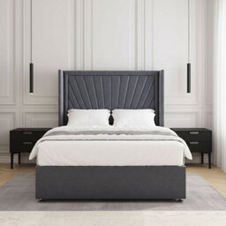REGIONAL FURNISHINGS Steel Plush Velvet Divan Bed Set Upholstered 54Inch Headboard 2Drawers Footend & No Mattress In Double King 4Ft 6Ft Sizes - thumbnail 3