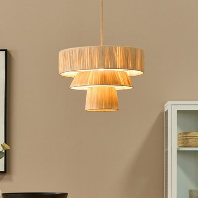 Beliani Japandi Pendant Lamp - Natural Paper Shade, Wicker Frame, Jute Cord, Adjustable Height - image 1