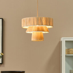 Beliani Japandi Pendant Lamp - Natural Paper Shade, Wicker Frame, Jute Cord, Adjustable Height - thumbnail 1