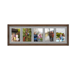 AK Frames 26X8 Walnut Classic Multi Photo Frame With Silver Mount - Holds 5 Apertures (5X) 6X4 Photos