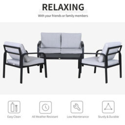 Outsunny 4Pcs Garden Sectional Loveseat Chairs Table Furniture W/ Cushion, Black - thumbnail 5