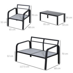 Outsunny 4Pcs Garden Sectional Loveseat Chairs Table Furniture W/ Cushion, Black - thumbnail 3