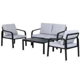 Outsunny 4Pcs Garden Sectional Loveseat Chairs Table Furniture W/ Cushion, Black - thumbnail 2