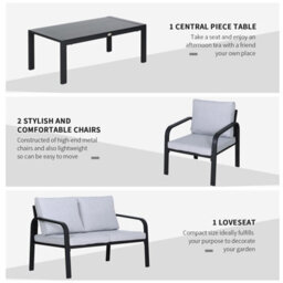 Outsunny 4Pcs Garden Sectional Loveseat Chairs Table Furniture W/ Cushion, Black - thumbnail 6