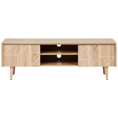 Beliani 70-Inch Tv Stand Light Brown With 2 Cabinets, Boho-Inspired Matt Finish - image 1