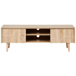 Beliani 70-Inch Tv Stand Light Brown With 2 Cabinets, Boho-Inspired Matt Finish - thumbnail 1
